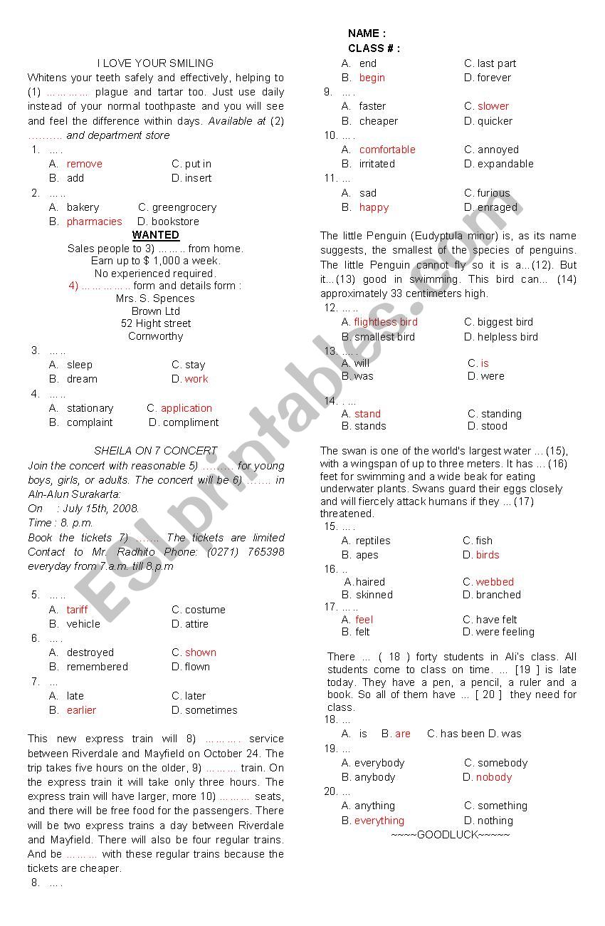 advertisement and report test worksheet