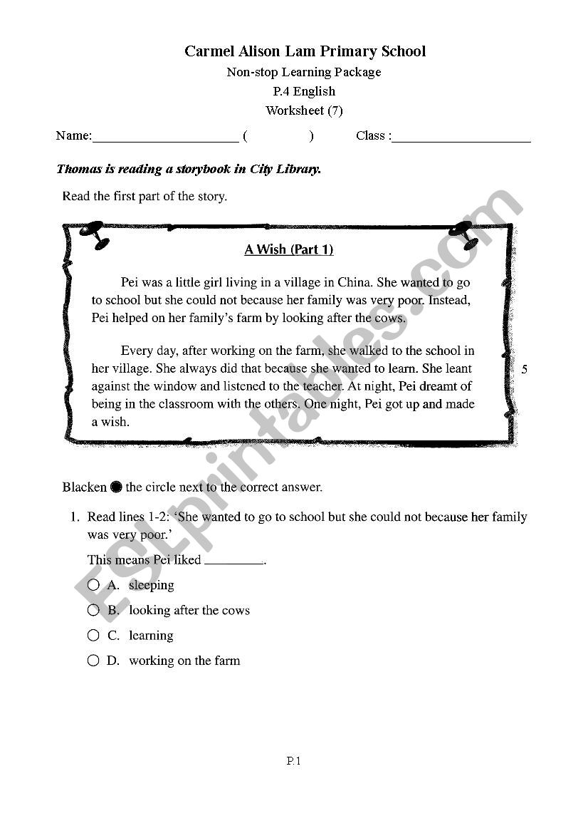 reading exercise worksheet