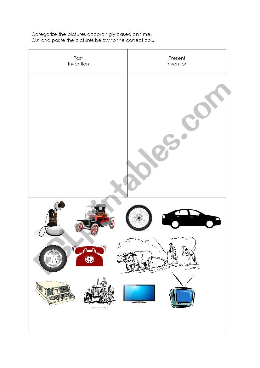 Invention old and present worksheet