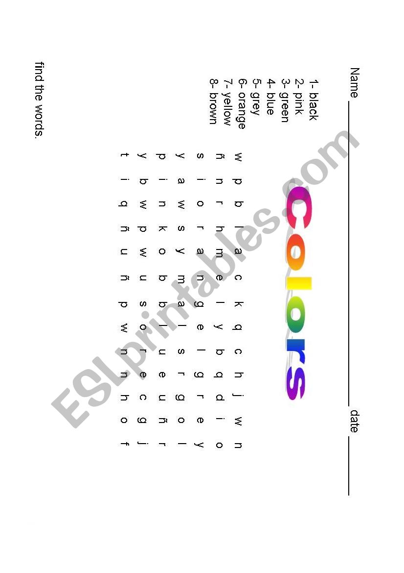 colours wordsearch worksheet