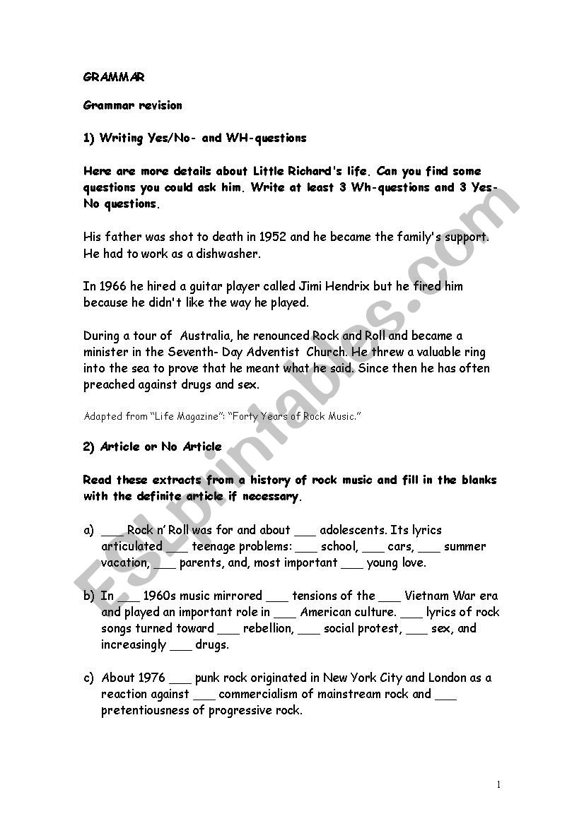 Grammar revision worksheet