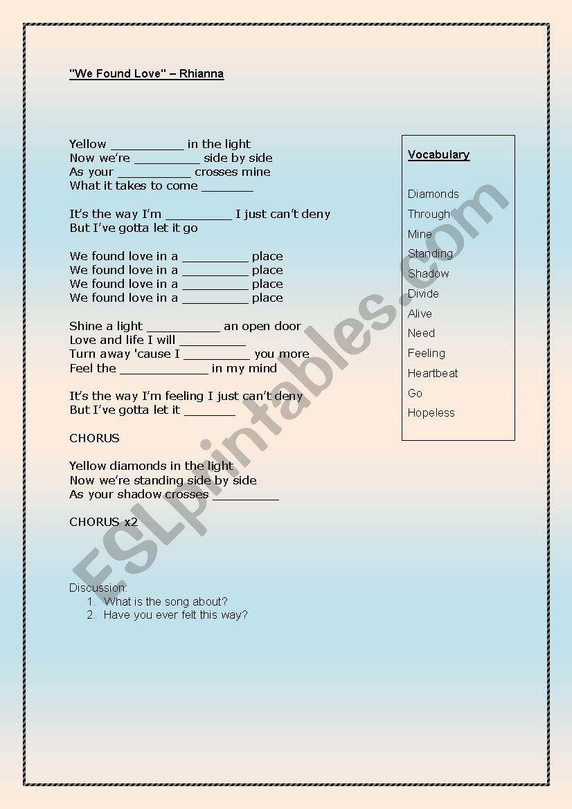 08 Top of the Pops (Song Lyrics) Rhianna, We Found Love. Listening Comprehension and Vocabulary