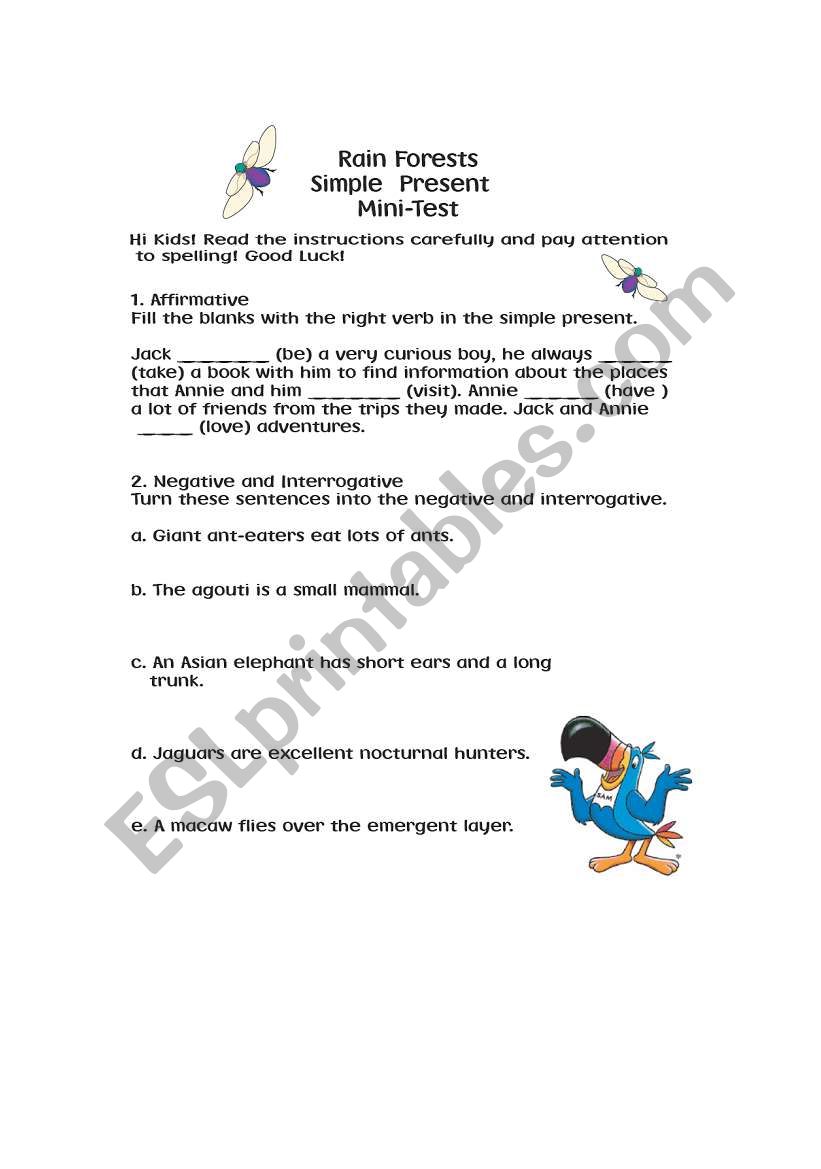 simple present test worksheet