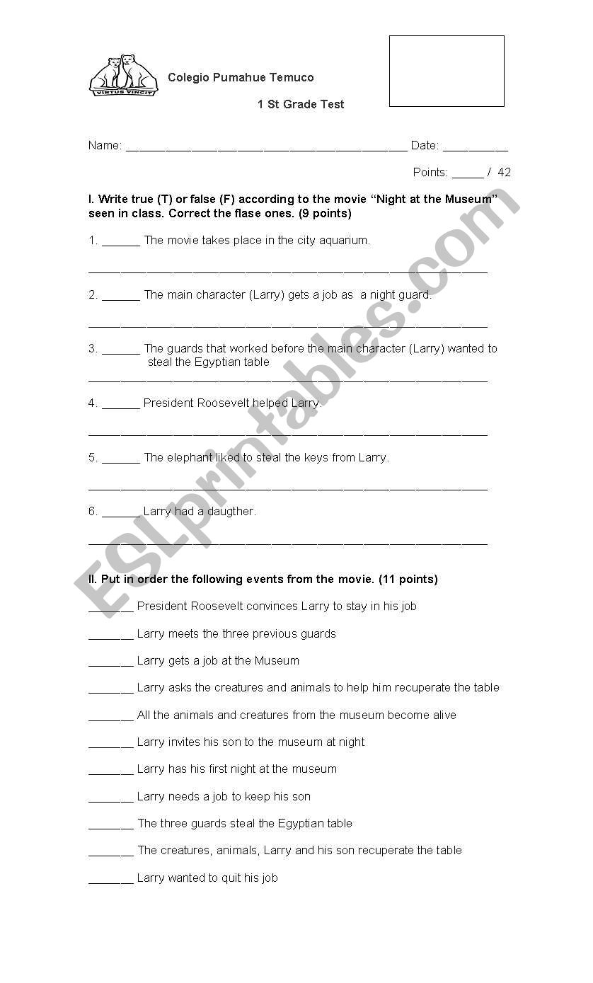 Conditionals test worksheet