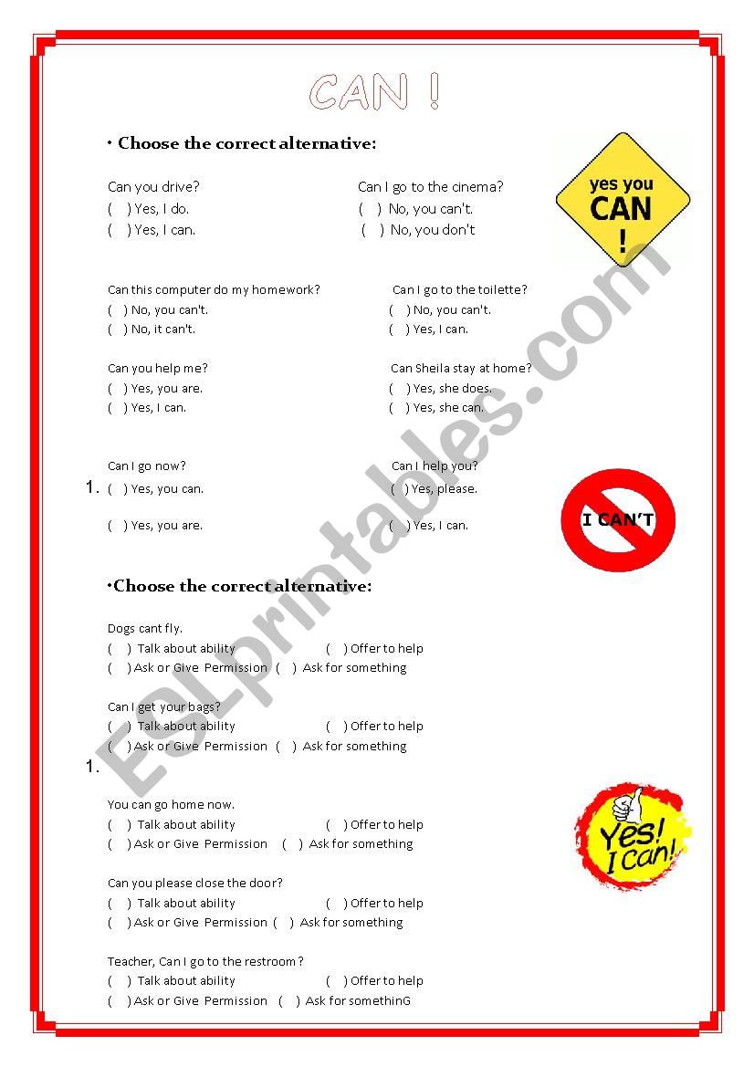 Modal verb - CAN - Exercises worksheet