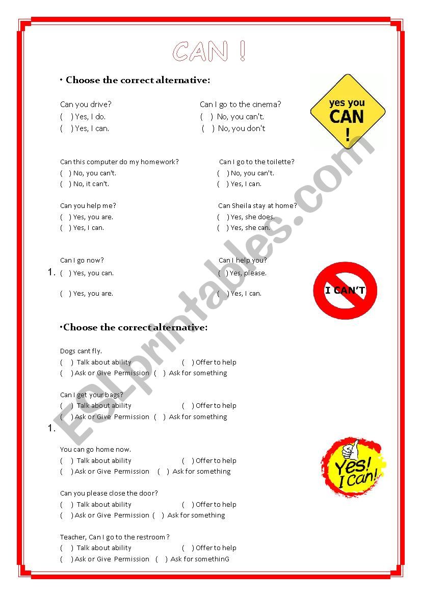 Modal verb - CAN - Exercises worksheet