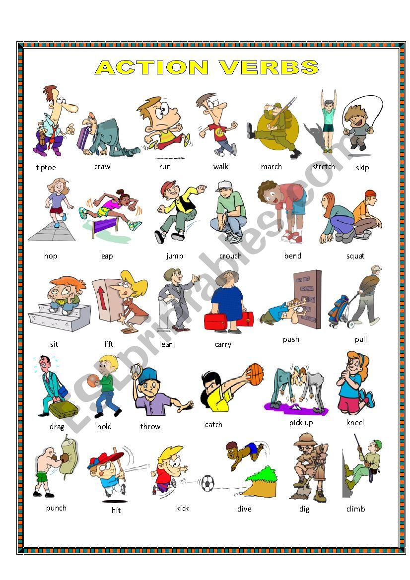 Esl Having Fun Action Verbs Worksheet