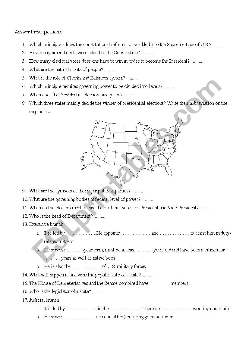 US Government test 2 worksheet