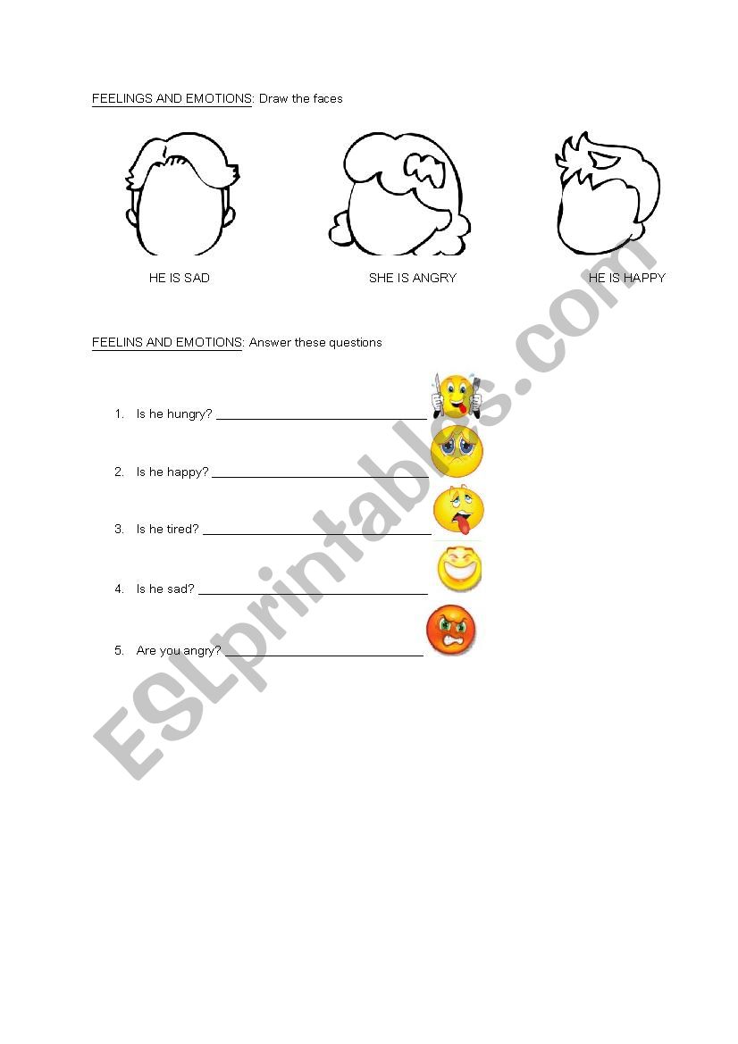 Feeligs and emotions worksheet