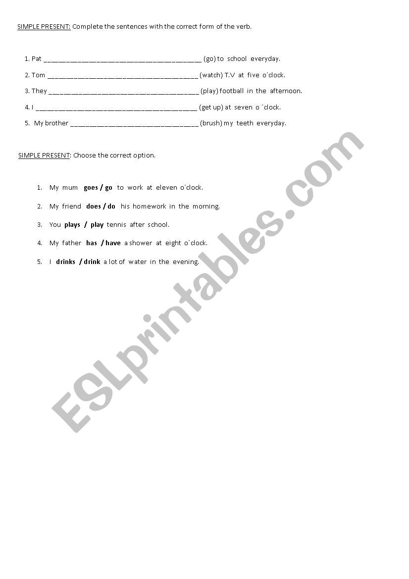 Simple present worksheet