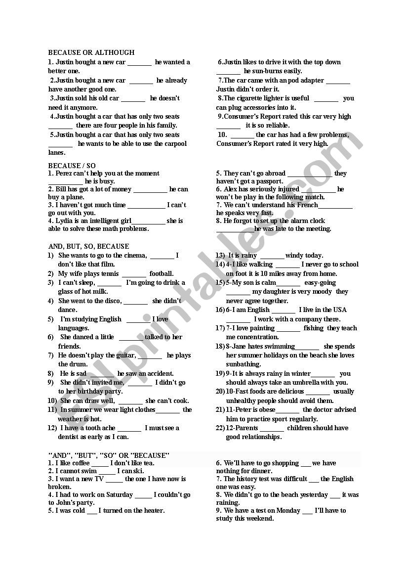 conjuctions worksheet