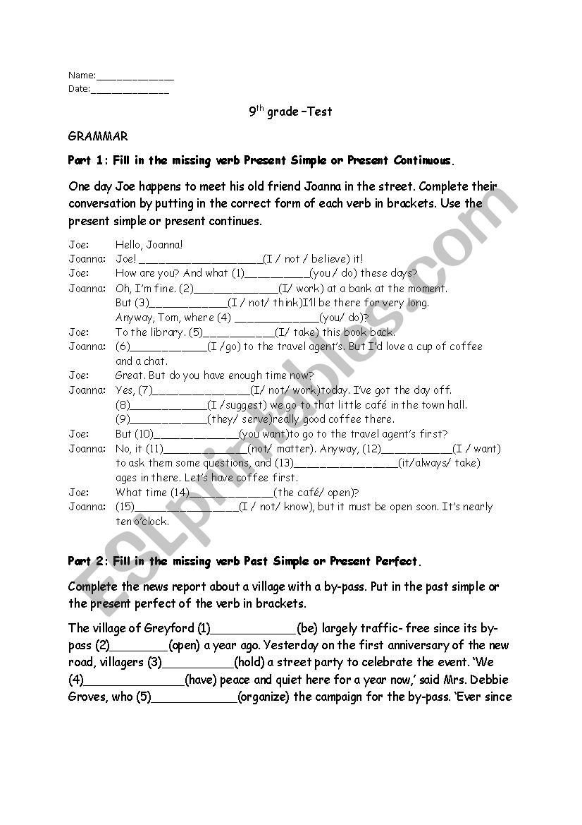 grammar tenses worksheet