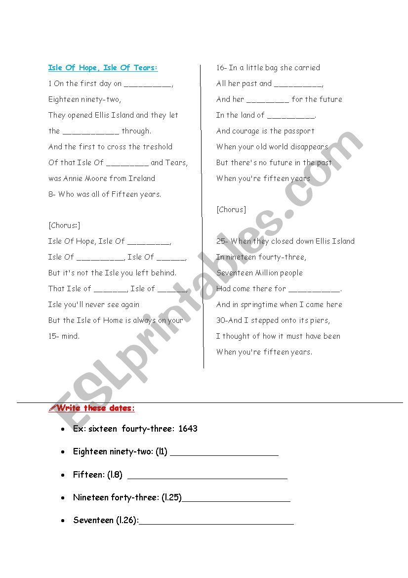 Isle of hope Isle of tears worksheet