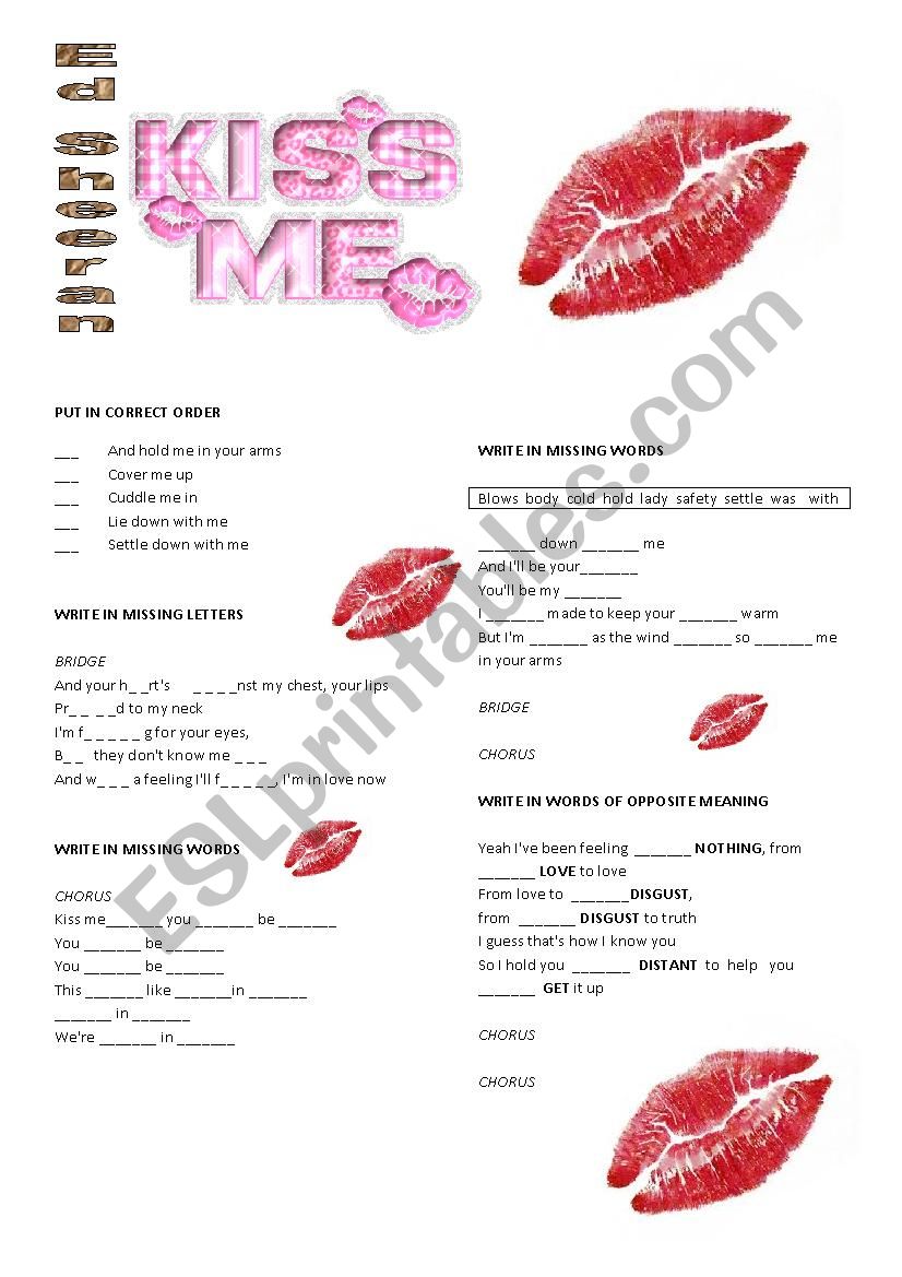 ED SHEERAN KISS ME worksheet