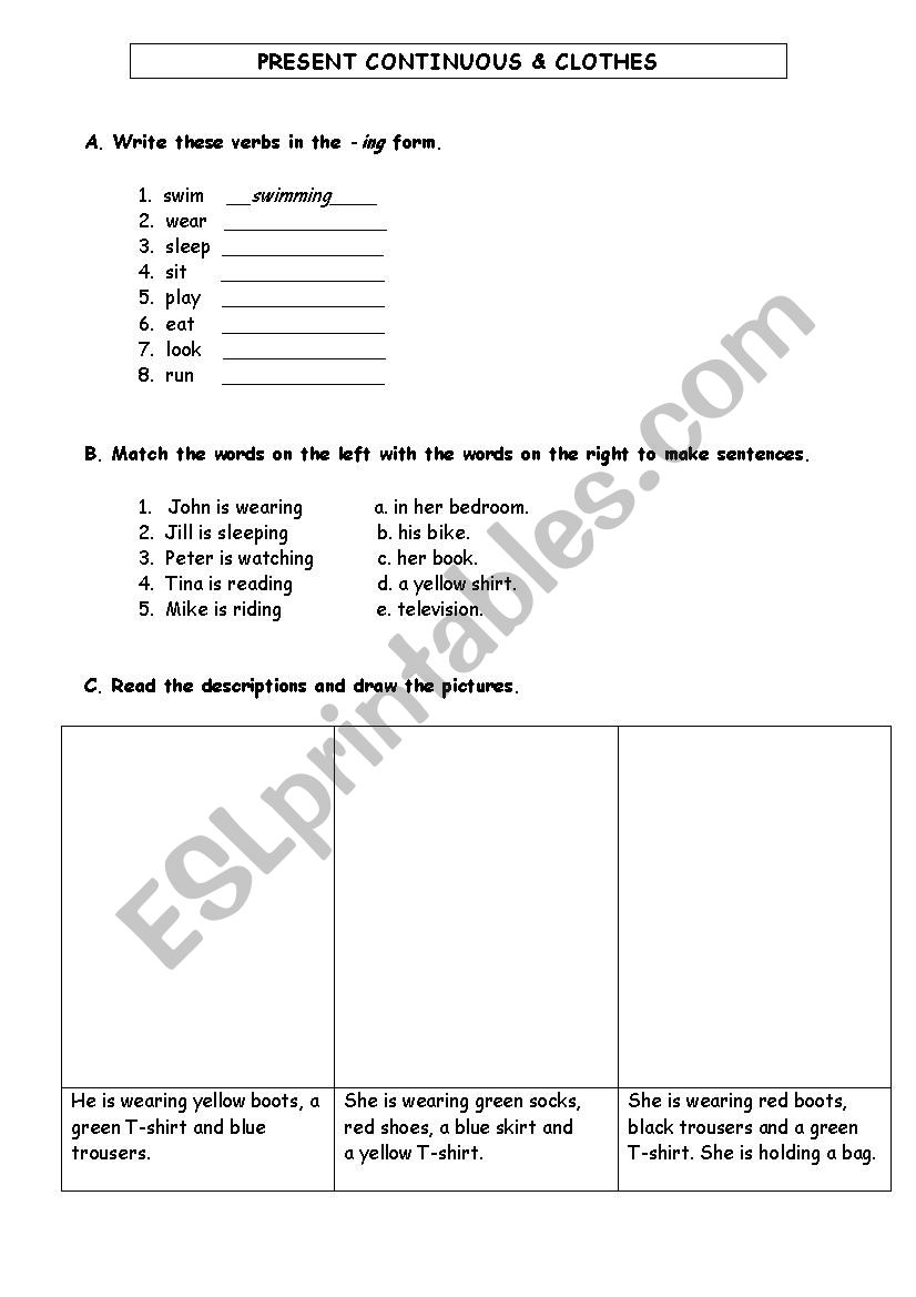 PRESENT CONTINUOUS & CLOTHES worksheet
