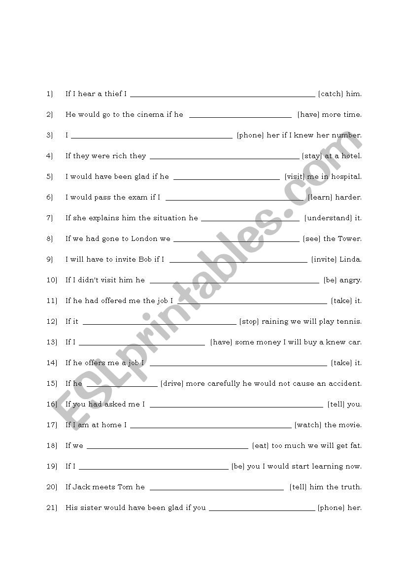 25 if-clauses all types worksheet