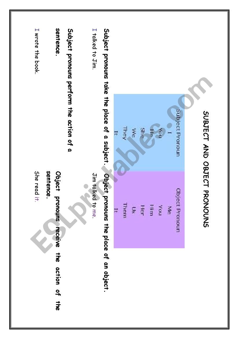 subject and object pronouns worksheet