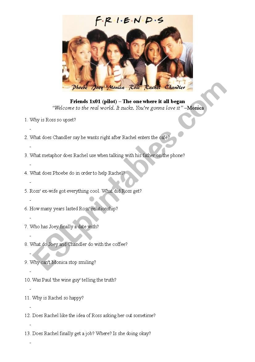 Friends Series1 Episode1 1x01 worksheet