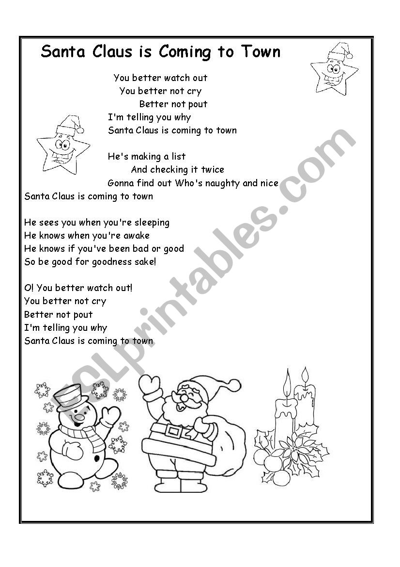 santa claus is coming to town worksheet