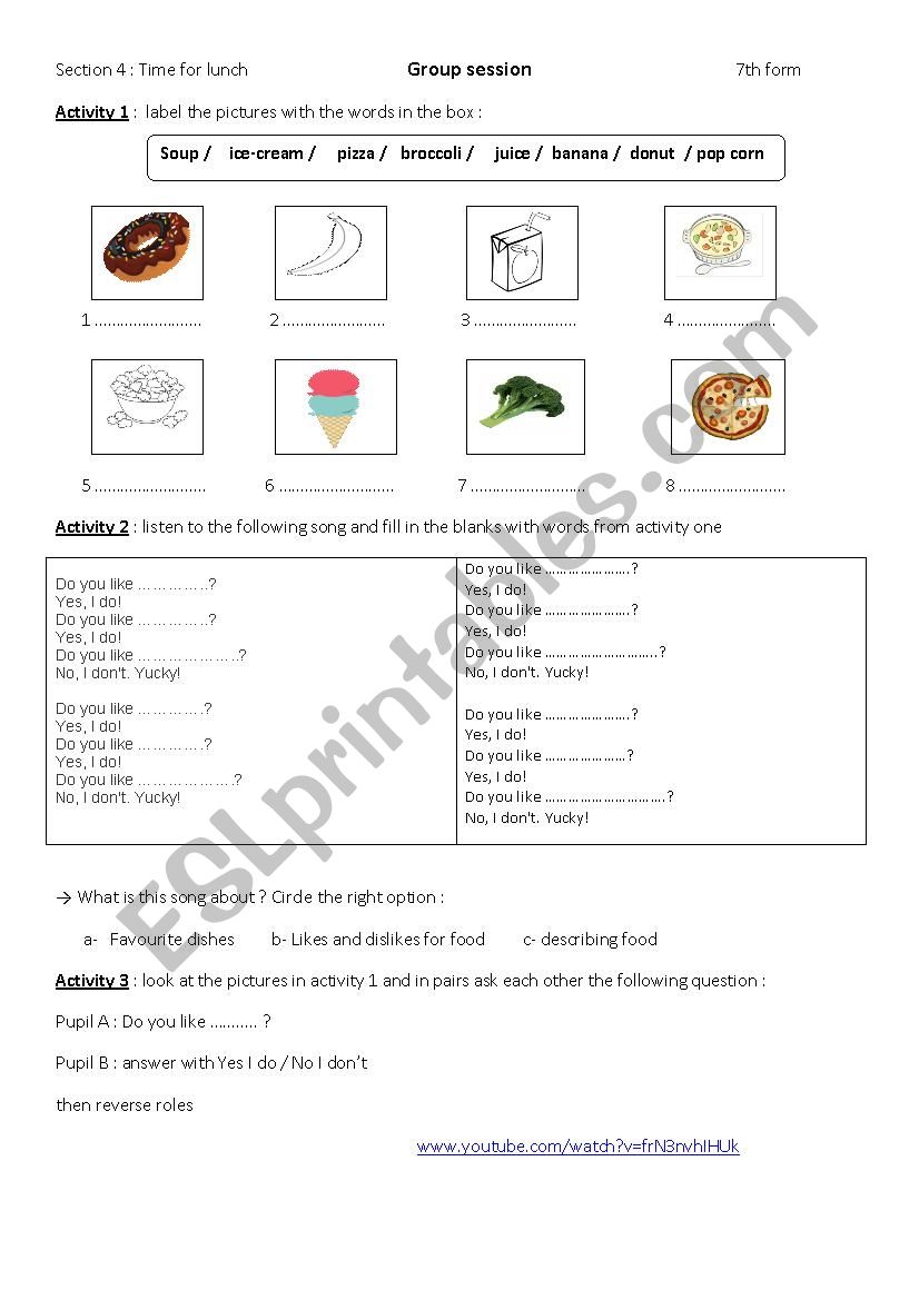 Time for lunch ,a song activity during group session
