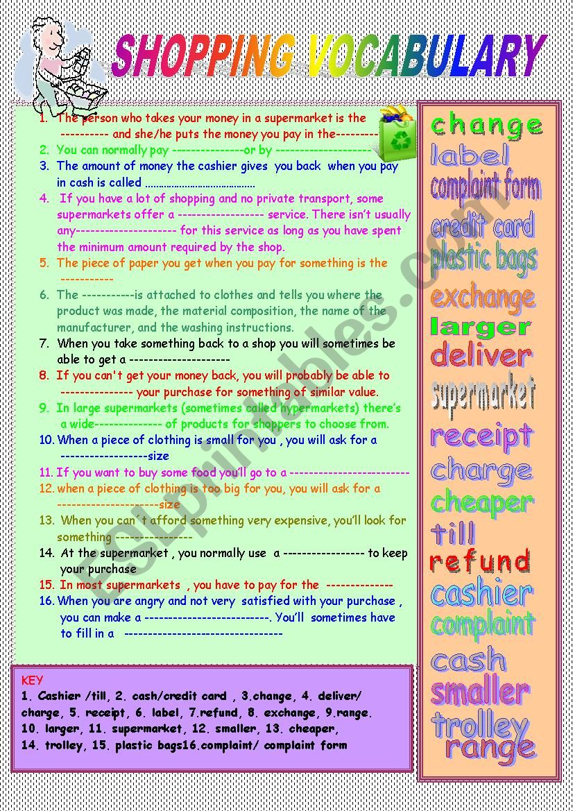 Shopping vocabulary  worksheet