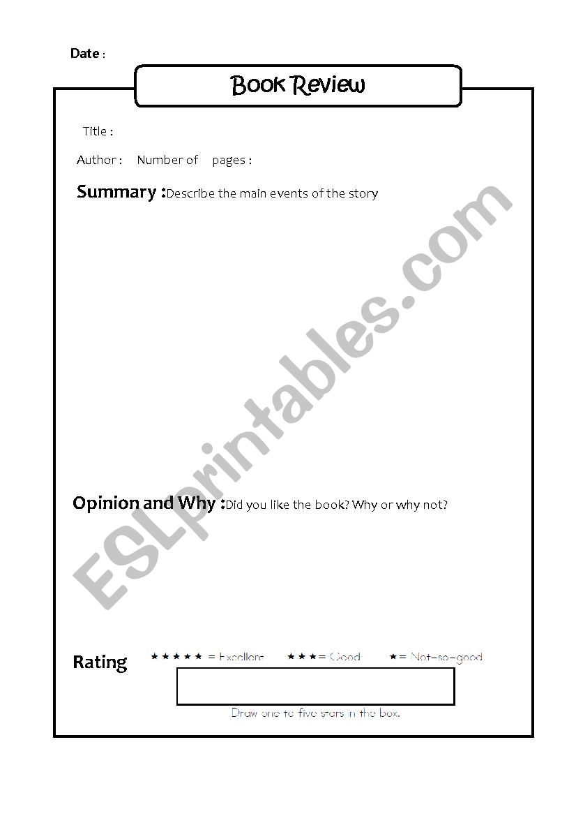 Book Review Form worksheet