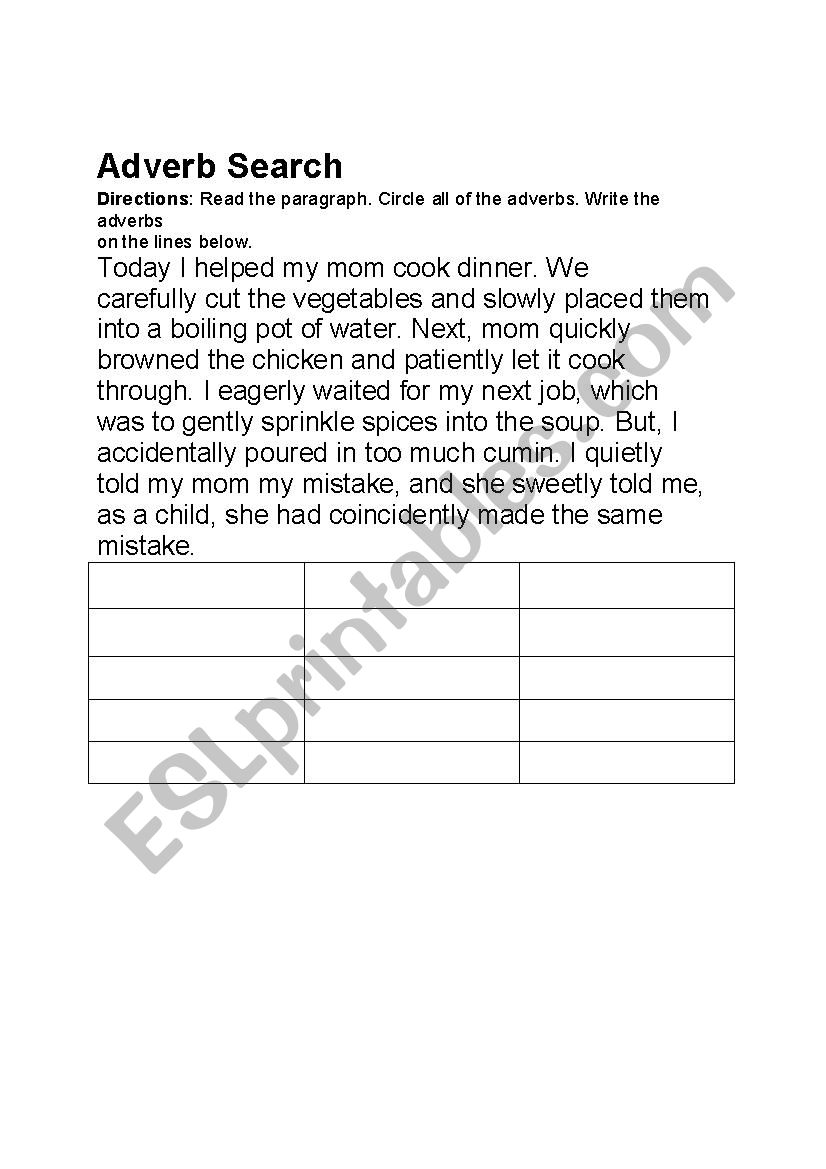 adverbs worksheet