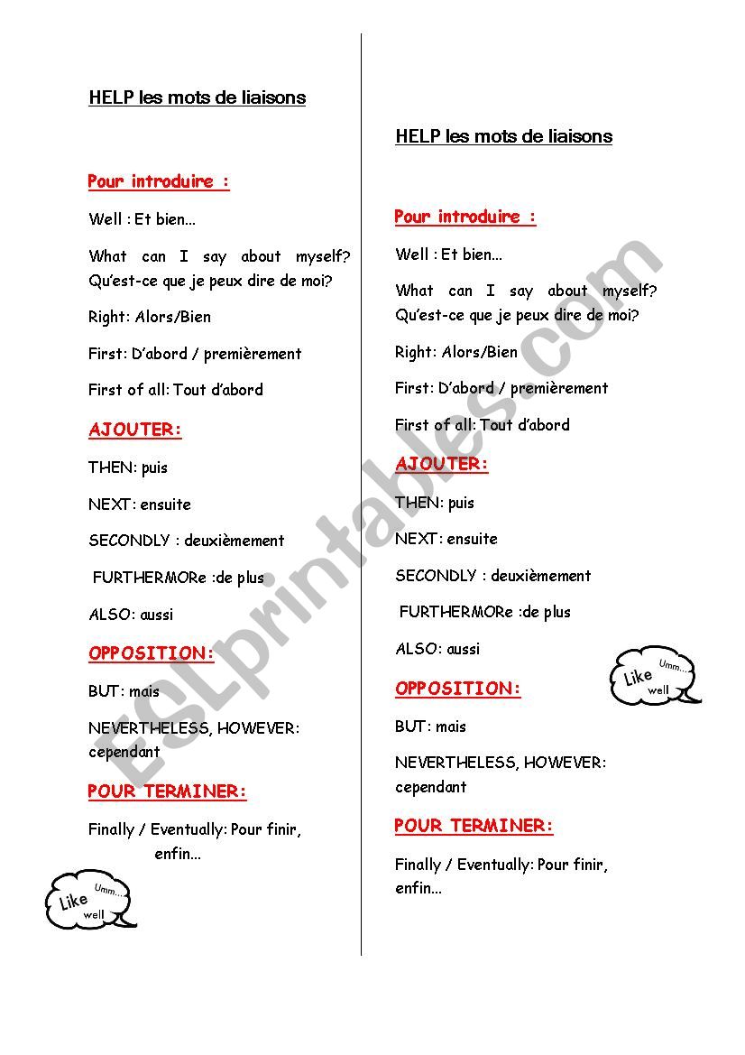 Linking words worksheet