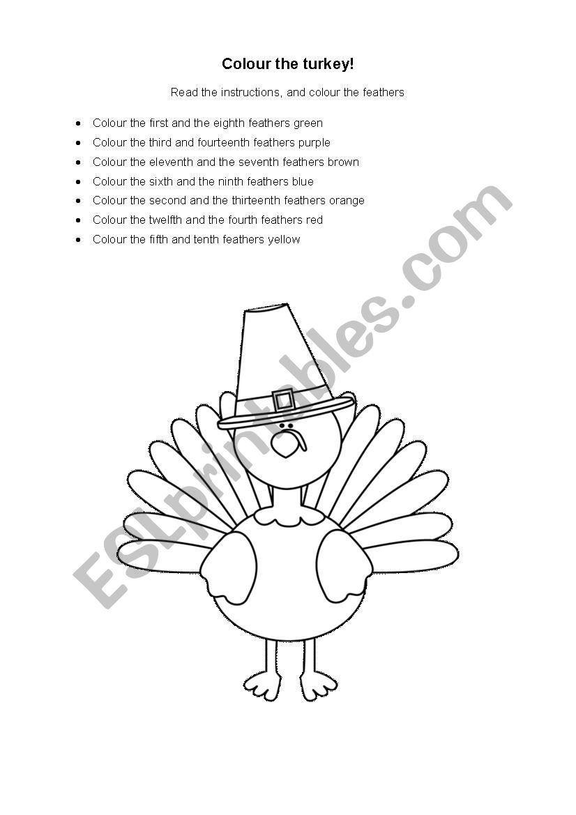 Color the Turkey worksheet