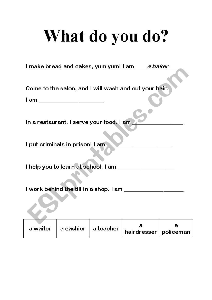 What do you do? worksheet