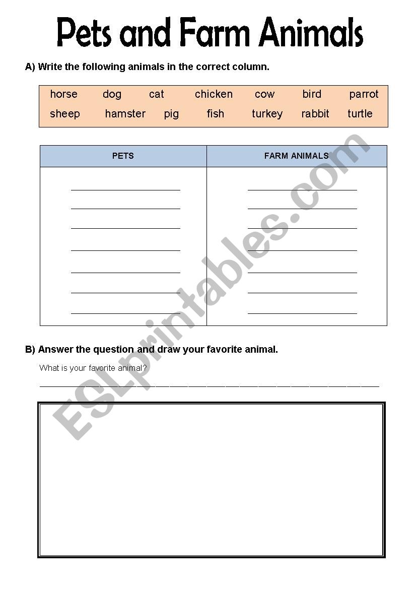 Pets and Farm Animals worksheet