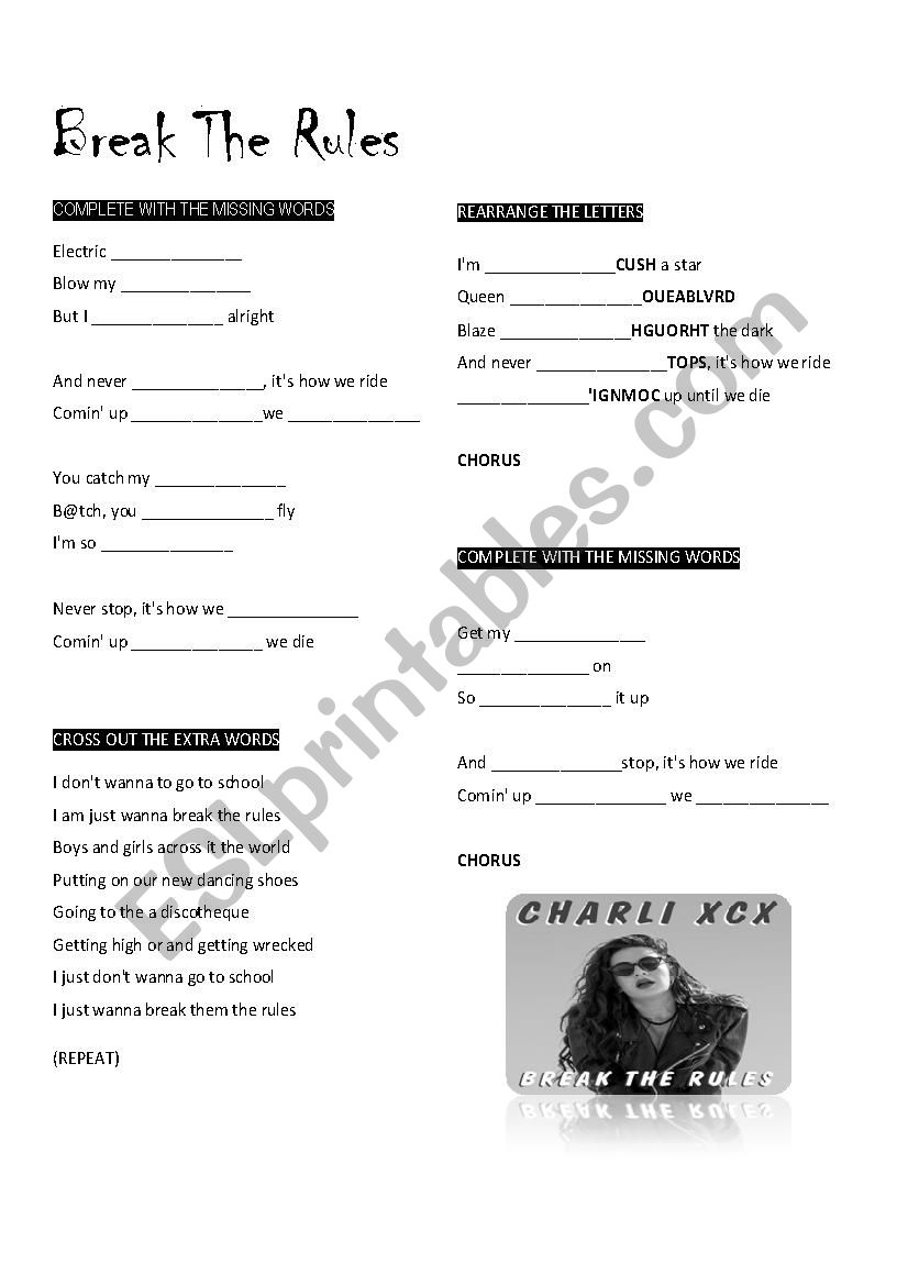 Break The Rules worksheet