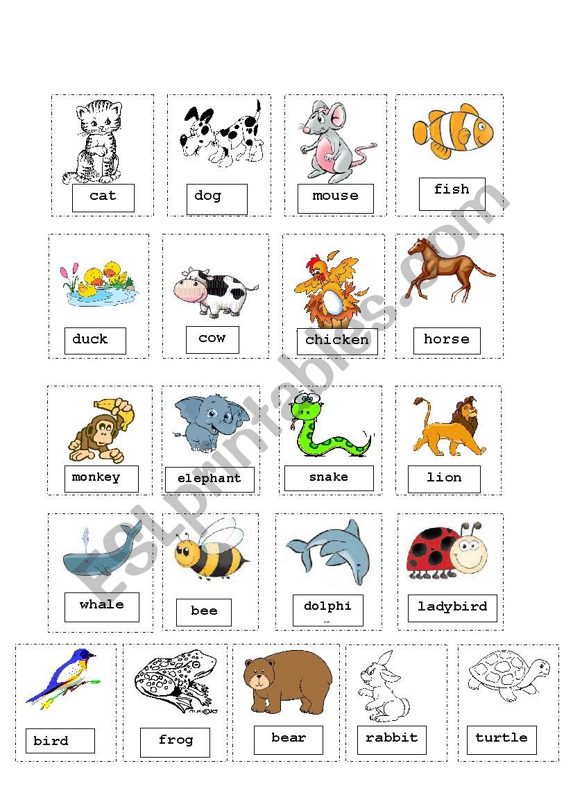 animals cutout worksheet