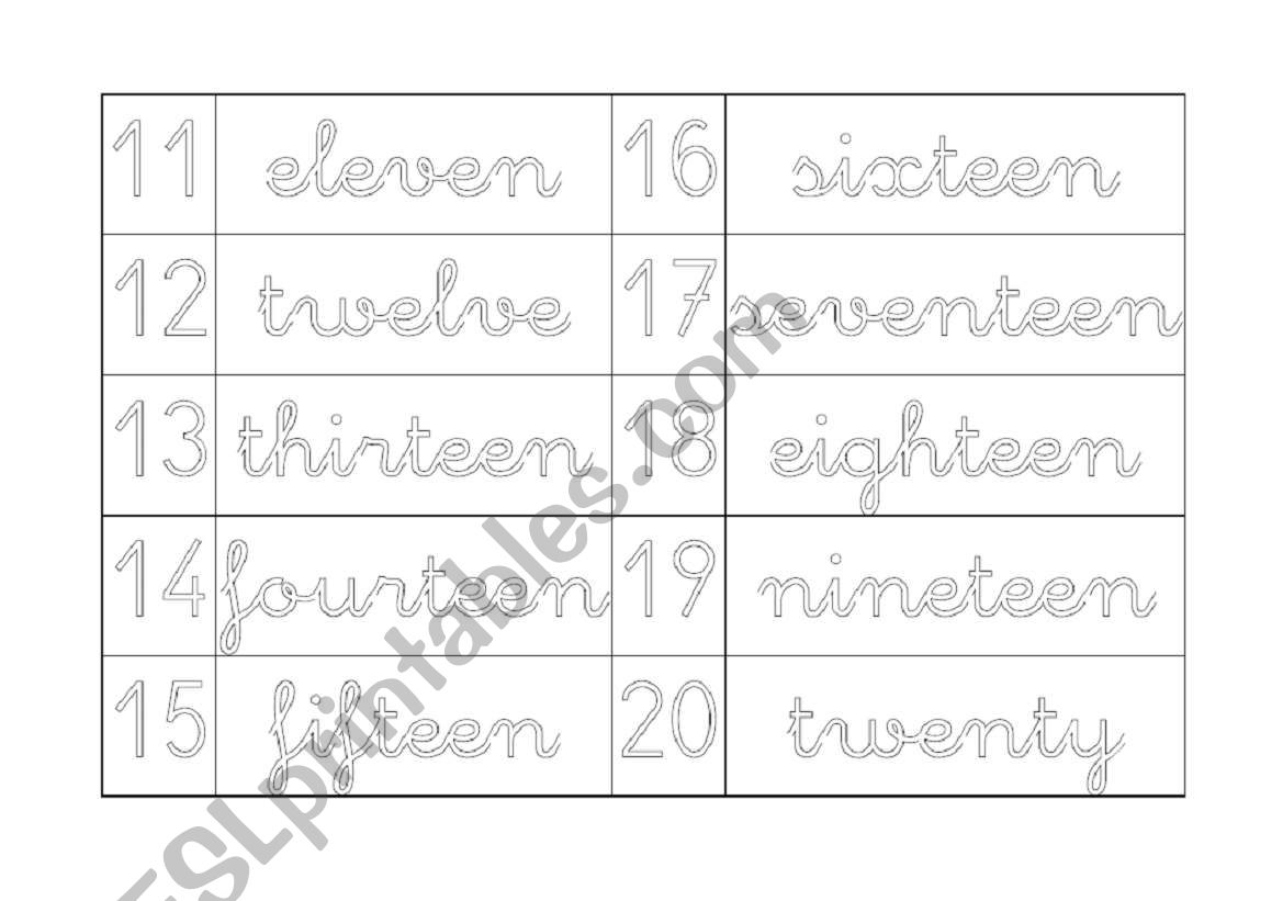 Numbers from 11 to 20 worksheet