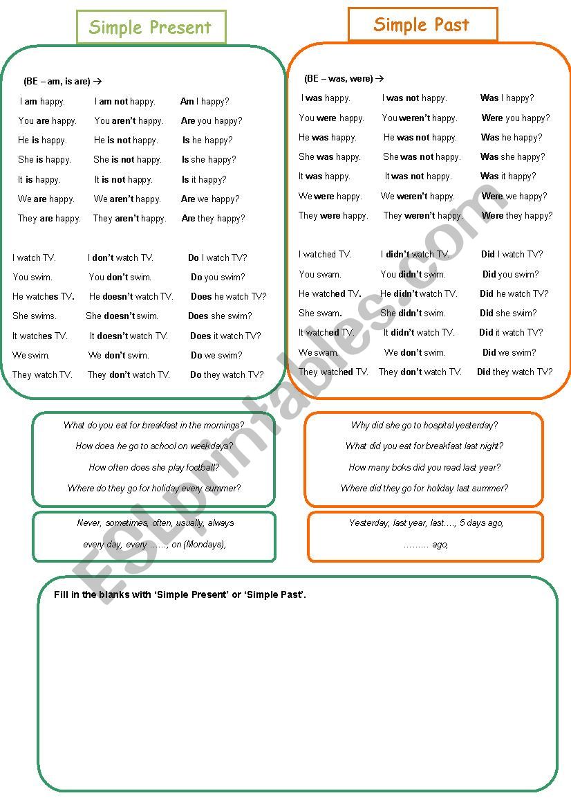 simple present / simple past worksheet