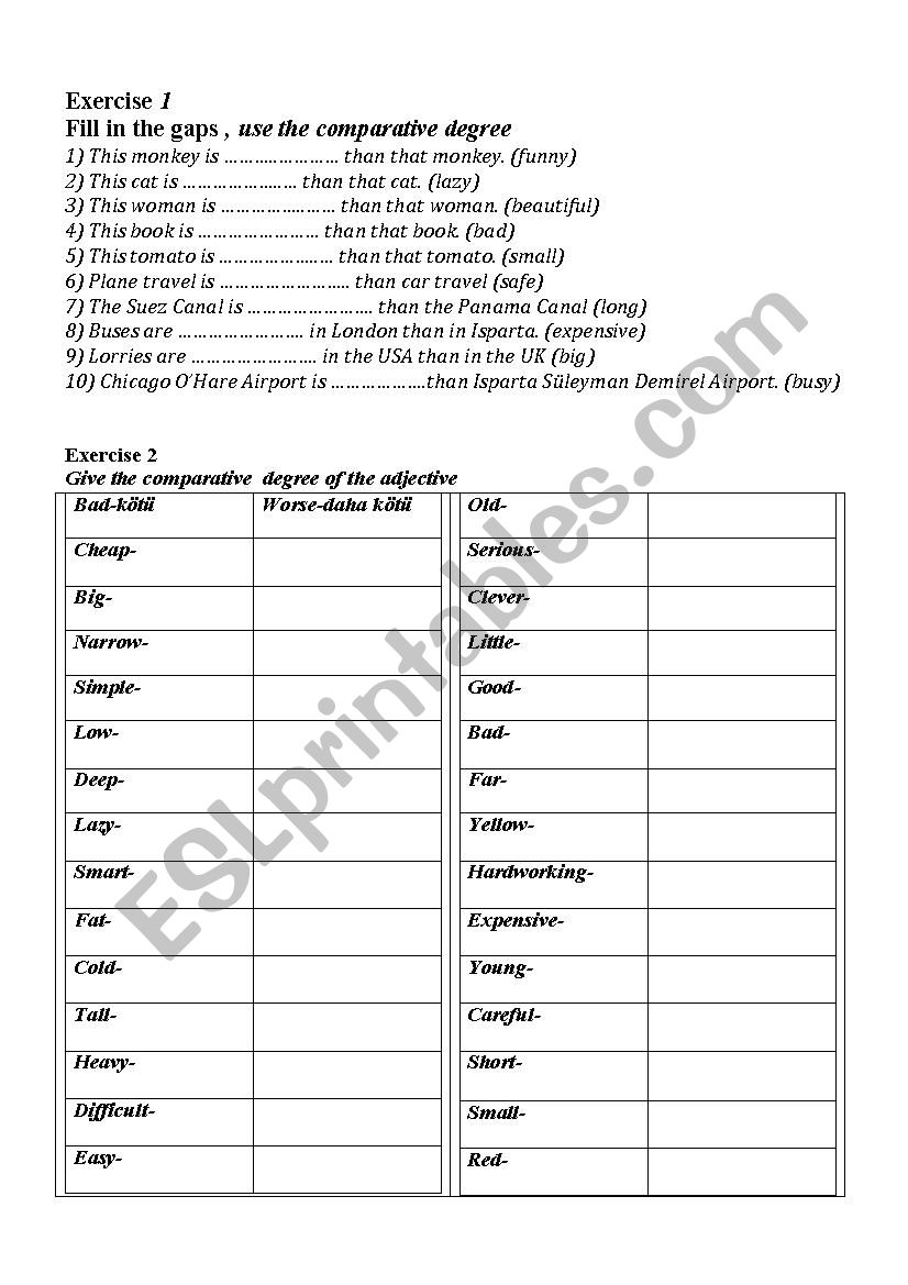 comperatives worksheet