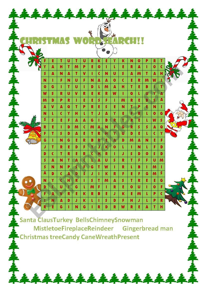 Christmas word search worksheet