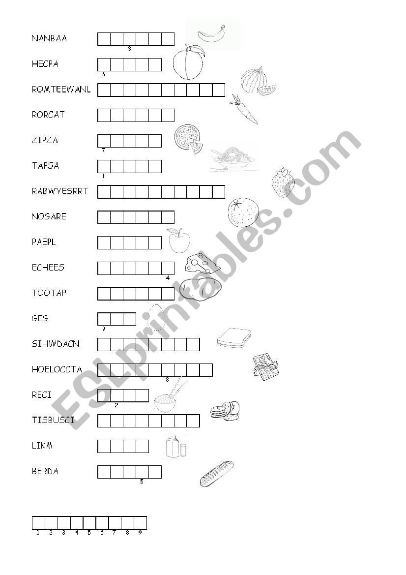 Simple puzzle about food worksheet