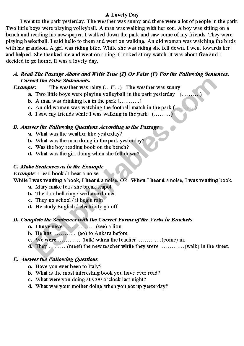 past continuous tense worksheet