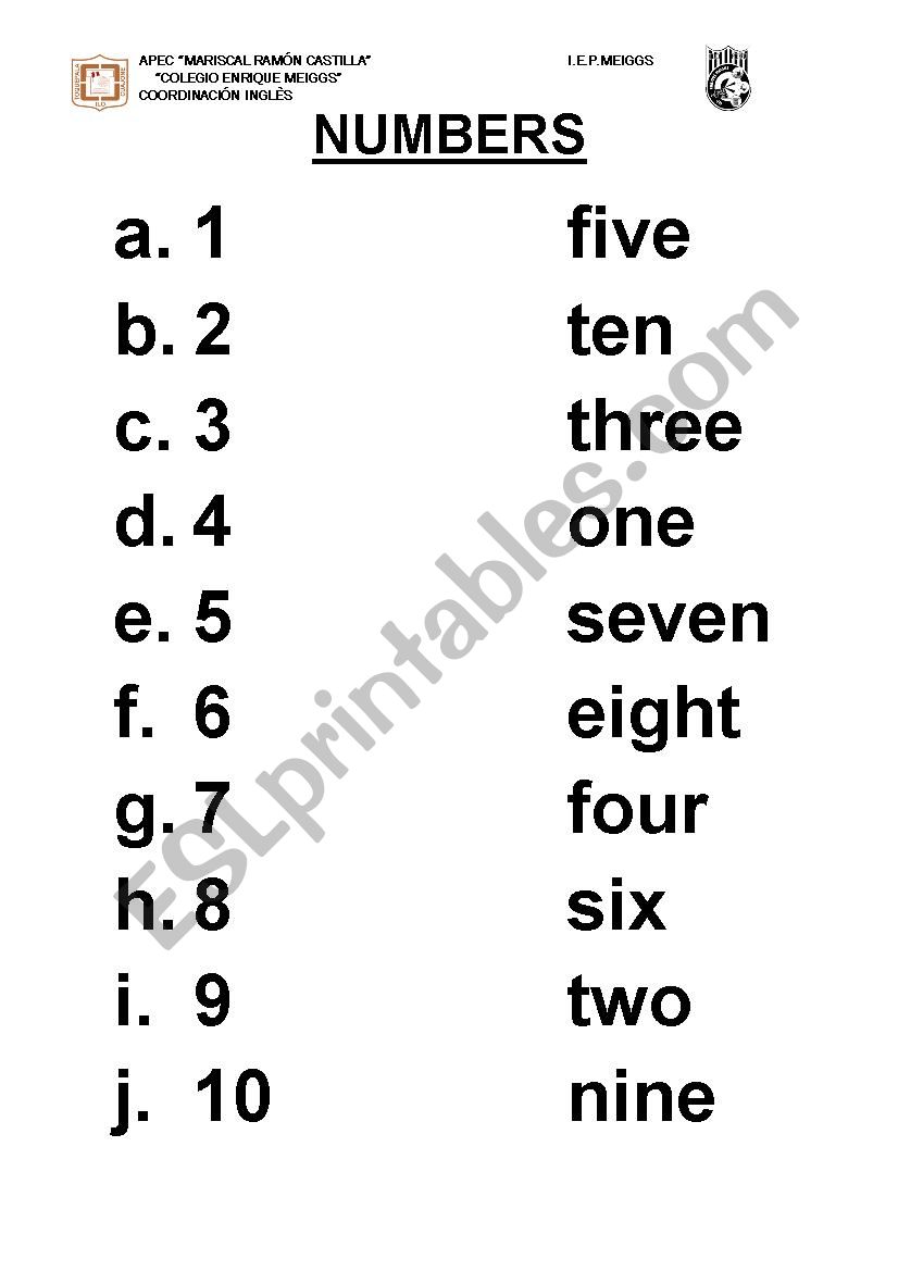 numbers worksheet