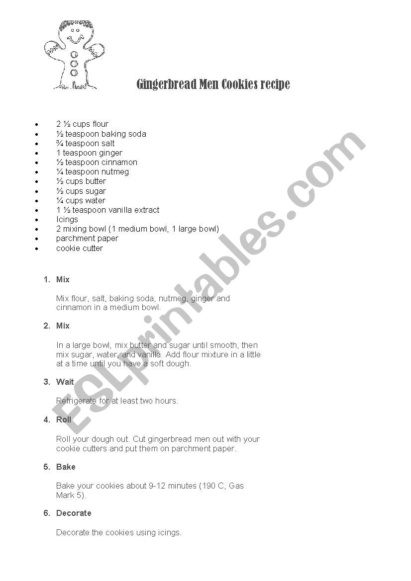 Gingerbread men cookies worksheet