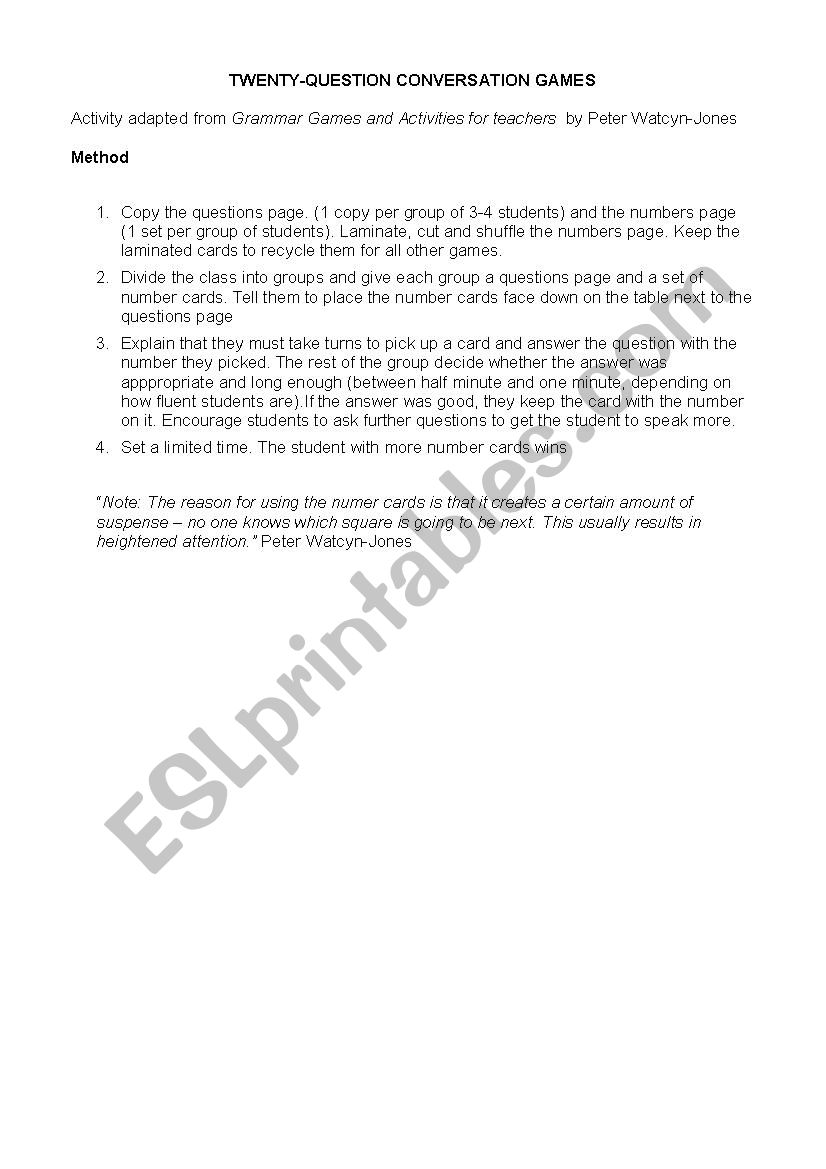 speaking questions worksheet