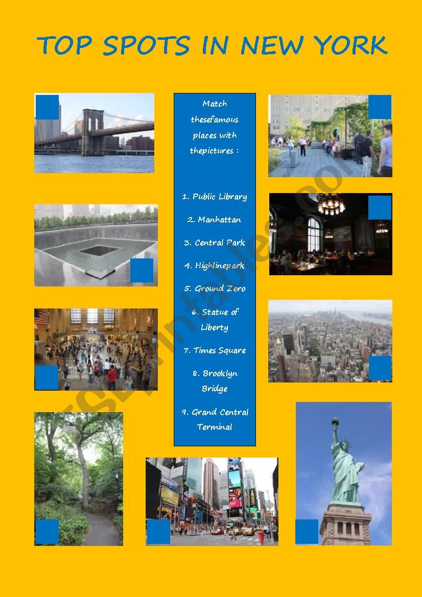 TOP SPOTS IN NEW YORK worksheet