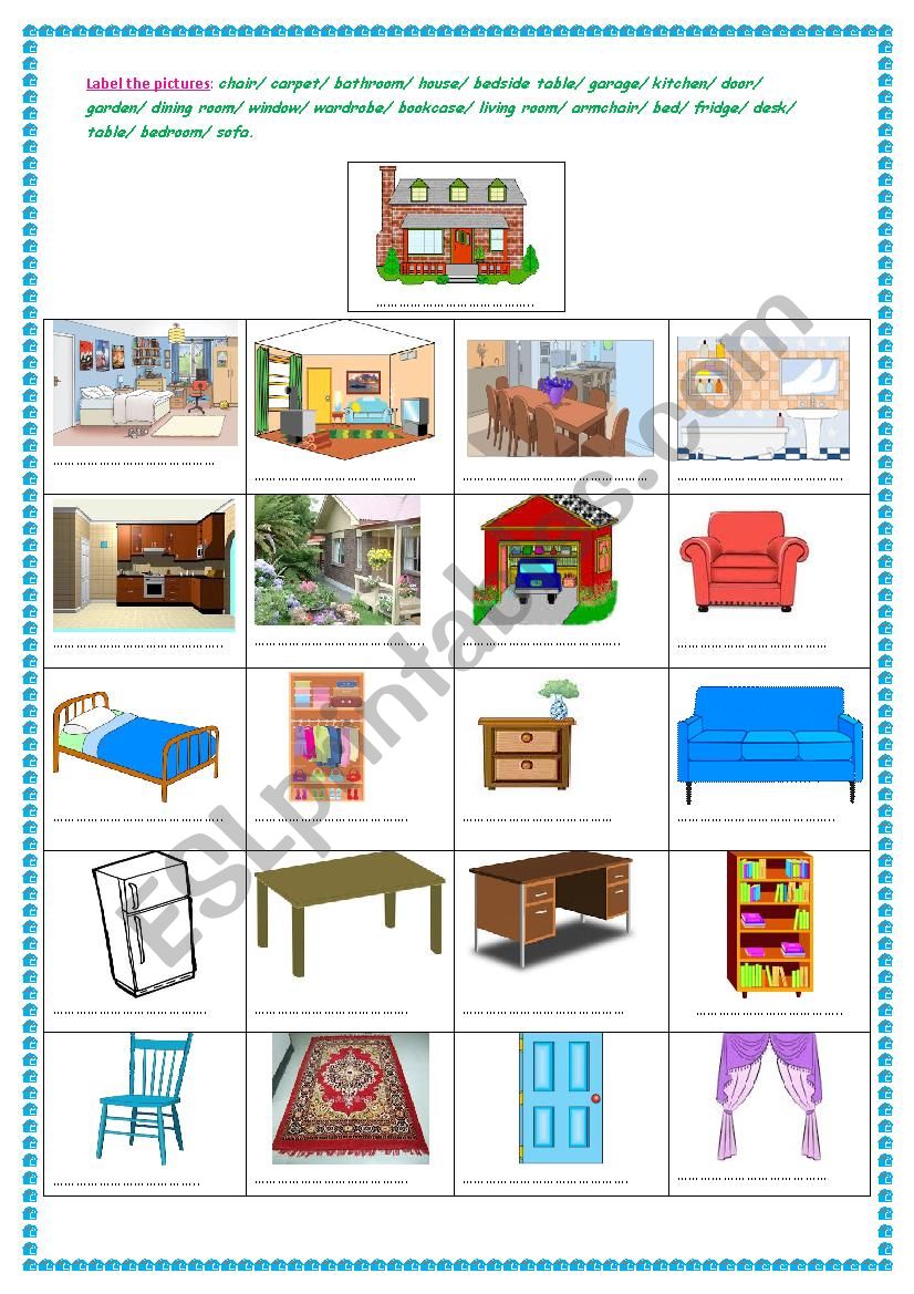 house( rooms and furniture) worksheet