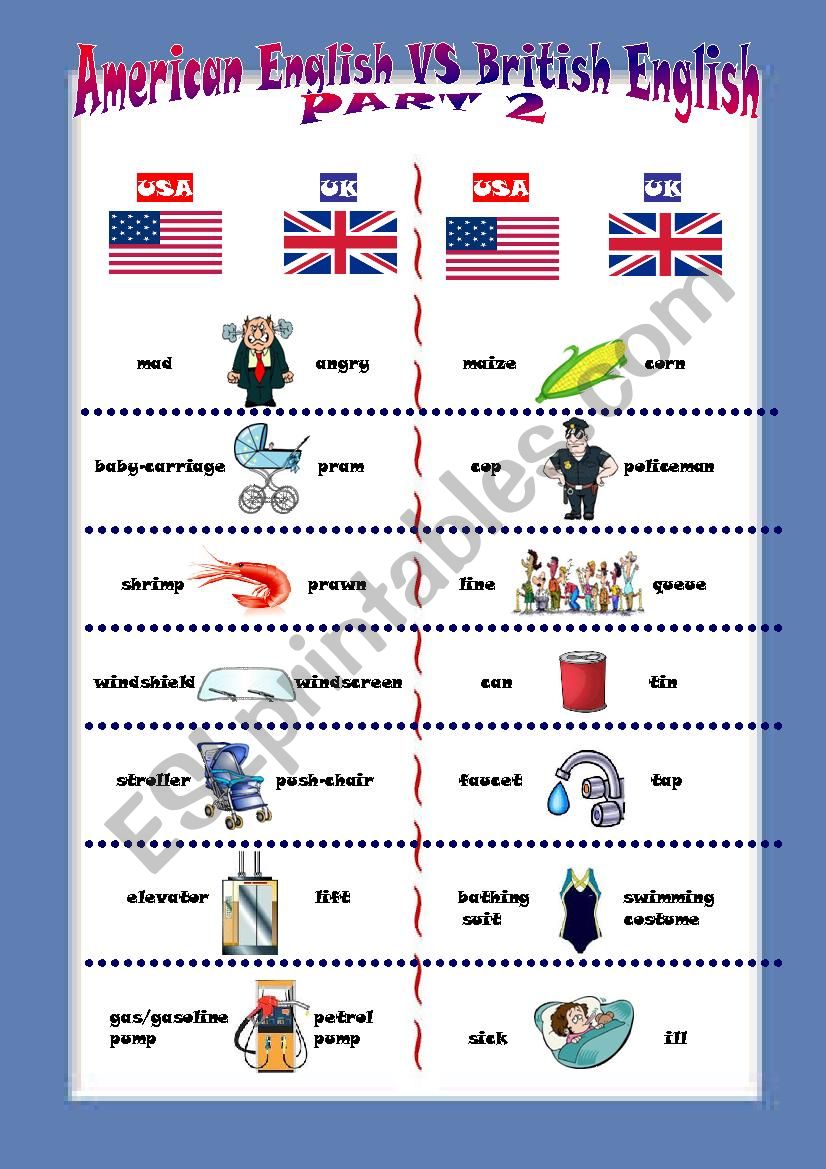 AMERICAN vs BRITISH ENGLISH worksheet