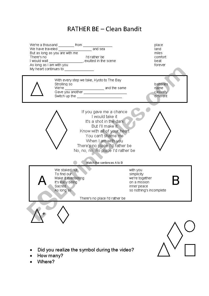 Song Rather Be worksheet