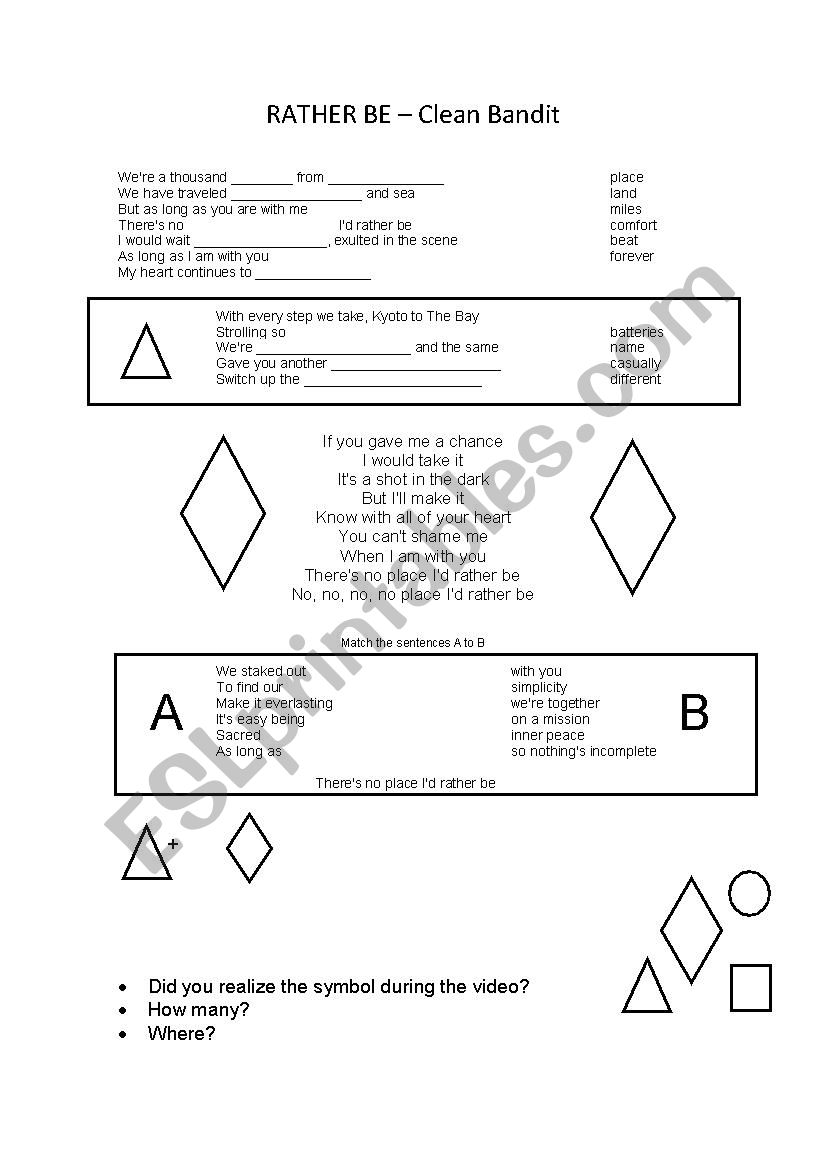 Song Rather Be worksheet