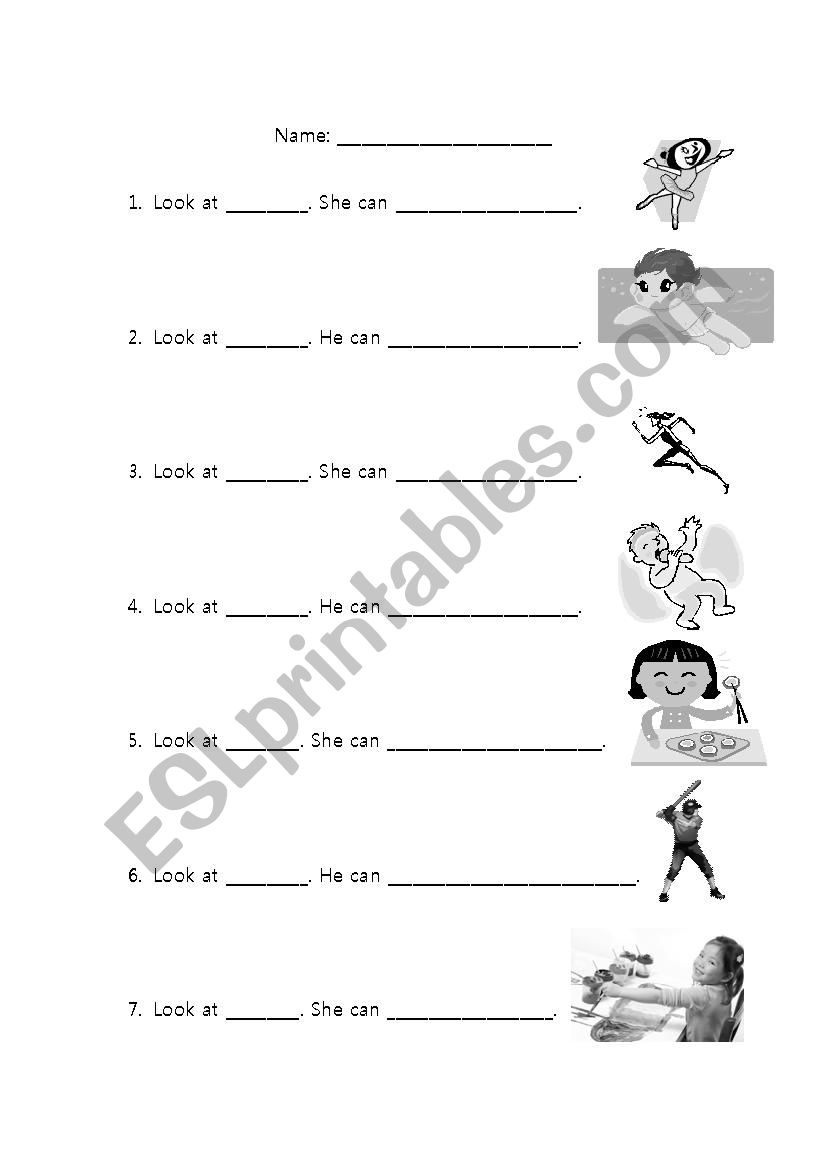 His and Her Action Verbs worksheet