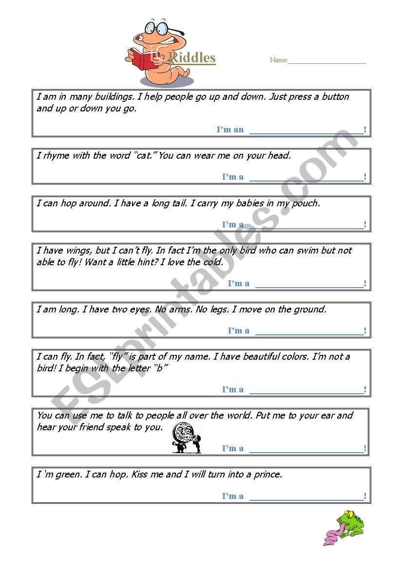 Riddles (2 pages with answer key) Riddler