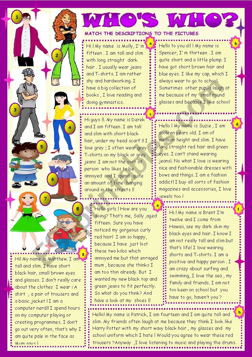 Whos who? Describing people worksheet